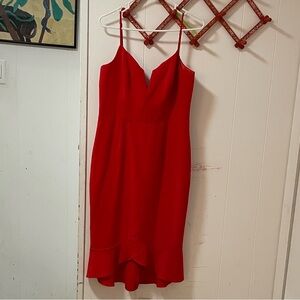 Flattering Bardot Red Midi Dress V décolletage